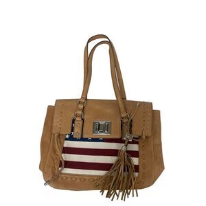 Aimee Kestenberg Womens Washington Tote Bag American Flag Brown Leather Tassel